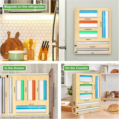 MSJGA Magnetic Food Bag Storage Organizer for Drawer or Refrigerator, Compatible with Gallon,Quart, Sandwich, Snack & Variety Size Bags
