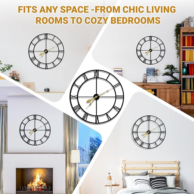 Blorple 36inch/91cm Large Wall Clocks for Living Room Decor,Wall Clocks Battery Operated,Metal,Decorative,Analog,Silent, Non Ticking,Extra Large Wall Clock (Iron Roman Numerals, 36 inches)