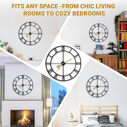 Blorple 36inch/91cm Large Wall Clocks for Living Room Decor,Wall Clocks Battery Operated,Metal,Decorative,Analog,Silent, Non Ticking,Extra Large Wall Clock (Iron Roman Numerals, 36 inches)