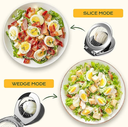 BIBURY Egg Slicer for Hard Boiled Eggs - Heavy Duty Stainless Steel Egg Cutter with 3 Slicing Styles for Eggs, Strawberries, Mushrooms - Easy to Clean & Dishwasher Safe