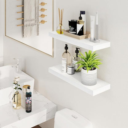 Fun Memories Floating Shelves for Wall, 24Inch Floating Shelves Set of 2, Hanging Shelf with Invisible Brackets, Wood Shelves for Living Room, Bedroom, Kitchen, White