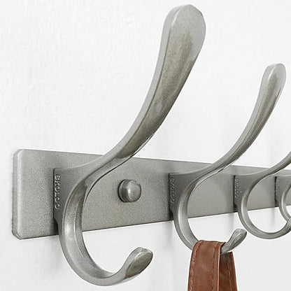 SKOLOO Coat Rack Wall Mounted - 6 Hooks, Heavy Duty, Stainless Steel, Metal Wall Hangers, Sturdy Coat Hooks for Hanging Coats, Jacket, Clothes, Hat, Matte Grey