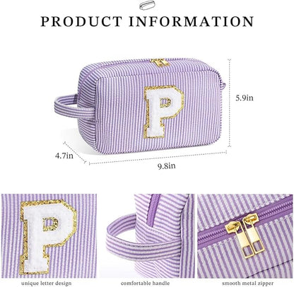 YOOLIFE Initial Makeup Bag for Women - Monogram Cute Makeup Bag Cosmetic Case Toiletry Pouch for Women Her Best Friend Sister Teacher, Personalized Birthday Gifts for Women, Purple H