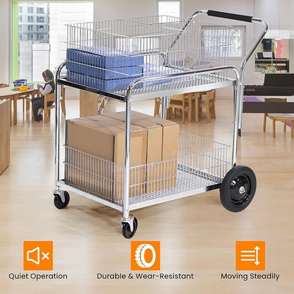 GAMINA KAVISI Mail Office File Cart, 400lb Capacity Heavy Duty Steel File Organizer Cart, 2 Shelf Basket Wire Office File Cart for Offices, Home, Warehouse，Court.