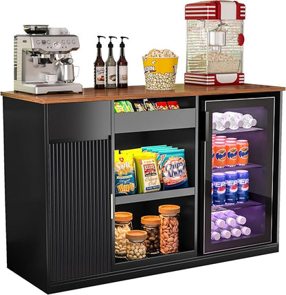 GDLF Snack Bar Cabinet with Fridge Space, Snack Organizer with Storage and Candy Display Shelf, Coffee Station for Home Theater or Game Room, 51.2" L，Black