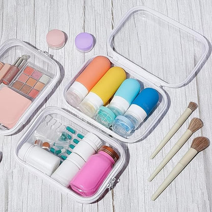 Sanwuta 6 Pcs Clear Hard Zipper Case Plastic Zipper Pouches Transparent Makeup Bag Pencil Case Pouches Toiletry Diaper Bag for Travel Toy Storage Organizer Bins(White,7.09 x 5.12 x 2 Inch)