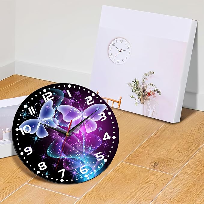 Clock for Living Room, The Abstract and Wonderful Butterfly Under The Starry Sky Wall Clock, Contemporary Home Decor Easy to Read Wall Clock for Living Room, Bedroom, Bathroom and Kitchen, 10 Inch