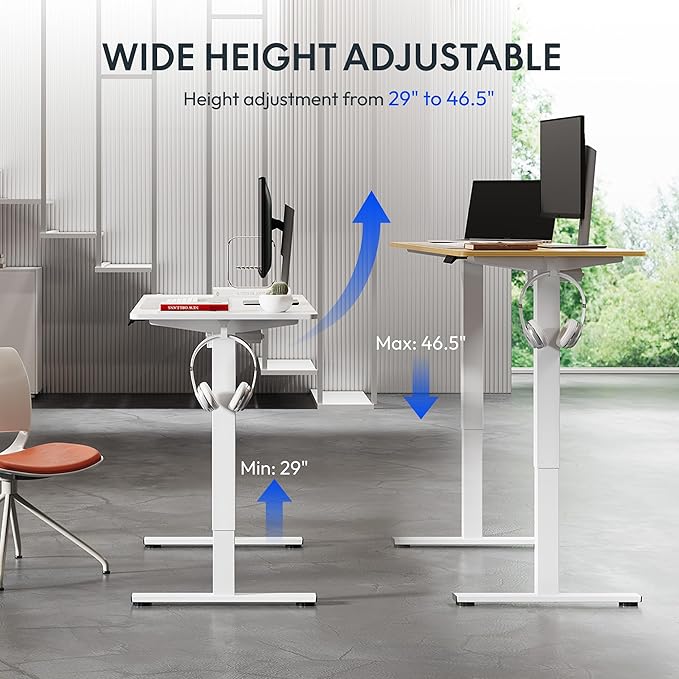 FLEXISPOT Standing Desk Electric Height Adjustable Desk with 48 x 24 Inches Splice Board, Ergonomic Memory Controller, Maple Top + White Frame