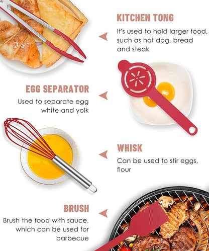 Pranski Kitchen Utensils Set-12 Pieces Silicone Cooking Utensils Set (Dishwasher Safe) 392°F Heat Resistant Spatula Set, Nonstick Cookware