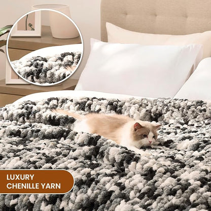 L'AGRATY Chunky Knit Blanket Throw: 60''x80'' Chenille Chunky Knitted Throw Blankets for Twin Bed Couch - Handmade Thick Cable Knit Blanket - Large Crochet Rope Blankets for Home Decor
