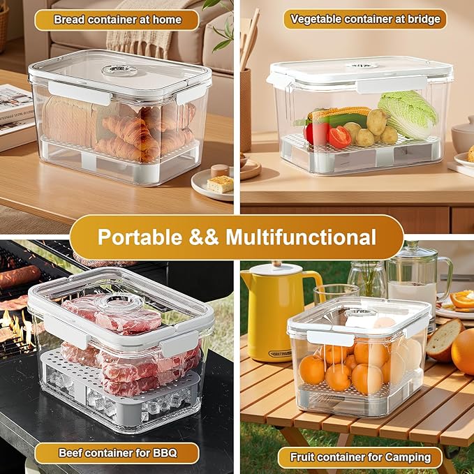 Bread Box for Kitchen Countertop: 2 Pack Airtight Breadbox Food Storage Container, Portable Large Plastic Clear Container with Lid for Homemade Bread, Toast, Bagel, Donut, Cookies and Fruits