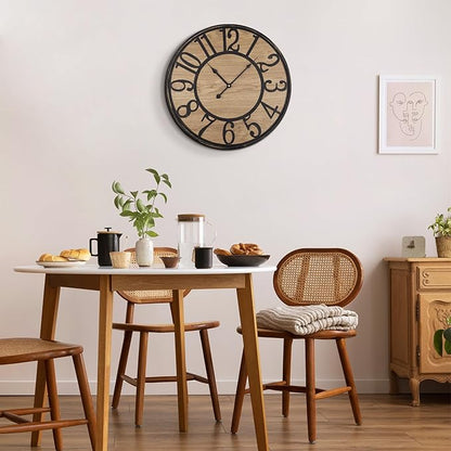 Maxstar Wall Clock Silent Bronze Rustic Farmhouse Metal & Wood with Arabic Numeral, Battery Operated Wall Clocks Decorative for Living Room Bedroom Office Home Decor 13inch