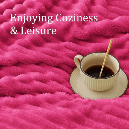 BEDELITE Fleece Throw Blanket for Couch - 300GSM Soft & Warm Fluffy Pink Blanket, Decorative and Giftable Striped Blankets for Women, Men, 50"x60"