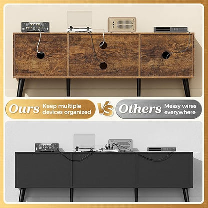 SUPERJARE TV Stand for 55 Inch TV, Entertainment Center with Adjustable Shelf, 2 Cabinets, TV Console Table, Media Console, Solid Wood Feet, Cord Holes, for Living Room, Bedroom, Rustic Brown