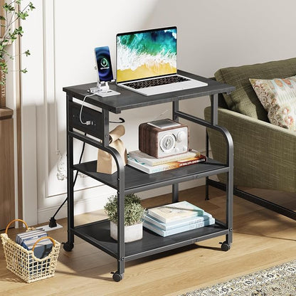 YAOHUOO 3 Tier Large Printer Stand with Power Outlet/Adjustable Shelf | 22"x15" Large Top,Fit 2-3 printers,Rolling Cart with Wheels,Table for Home Office,Fit 3D Printer/Heat Press/Laser,Black