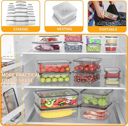 52 PCS Large Food Storage Containers with Lids Airtight, BPA-Free Leakproof Plastic Meal Prep Containers Reusable,Microwave & Dishwasher & Freezer Safe,Includes Labels & Pen