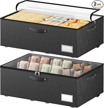 Dayacoco Under Bed Storage With Wheels,10 Inches Under Bed Storage Containers,65L Large Capacity,No Assembly Required Rolling Under Bed Storage for Clothes,Blankets,Shoes,Black