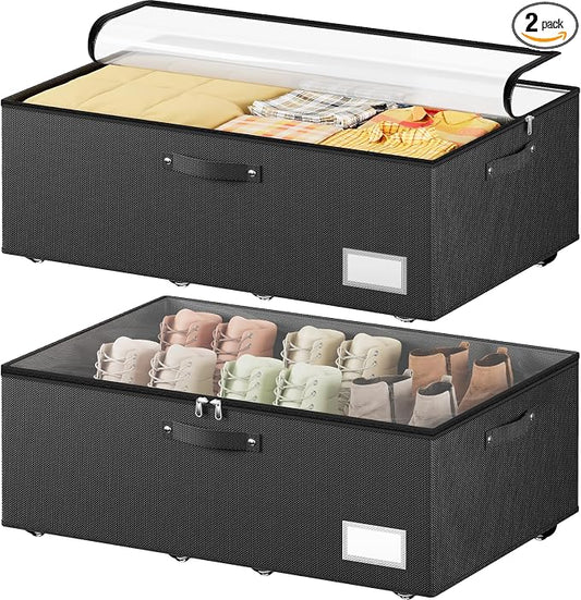 Dayacoco Under Bed Storage With Wheels,10 Inches Under Bed Storage Containers,65L Large Capacity,No Assembly Required Rolling Under Bed Storage for Clothes,Blankets,Shoes,Black