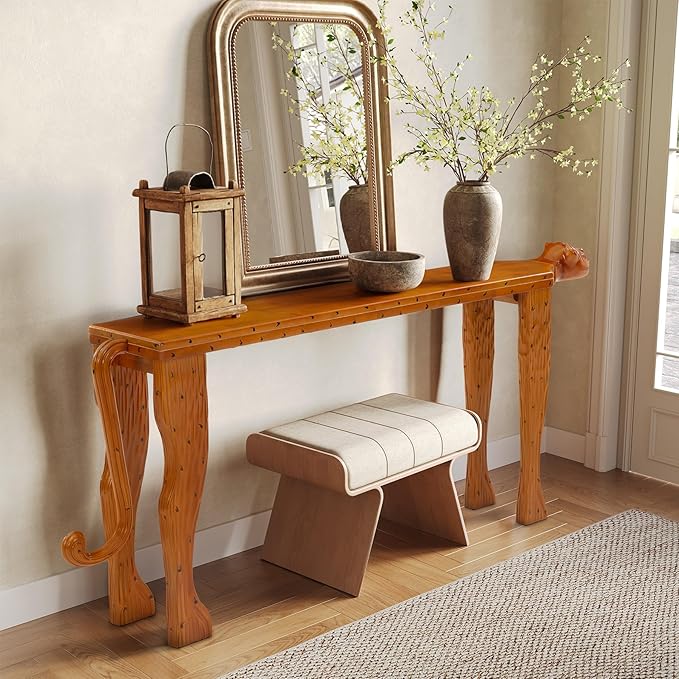 LITTLE TREE Solid Wood Narrow Sofa Table, Modern 63-Inch Console Table Behind The Couch, Entryway Table for Entrance, Hallway, Living Room, Bedroom, Brown