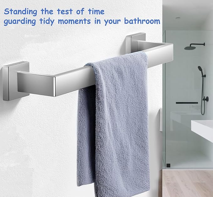 Towel Bar for Bathroom 16 Inch Brushed Nickel Towel Holder 12/16/20/24/28/32/36 Inch Stainless Steel SUS304 Rustproof Towel Rack Modern Square Towel Rod for Bathroom Wall (1, Brushed Nickel, 16 Inch)
