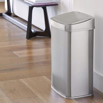 Ninestars Automatic Touchless Motion Sensor Rectangular Trash Can 13.2 Gallons, 50L, Silver, 13 Gal. 50 L, Silver Trim