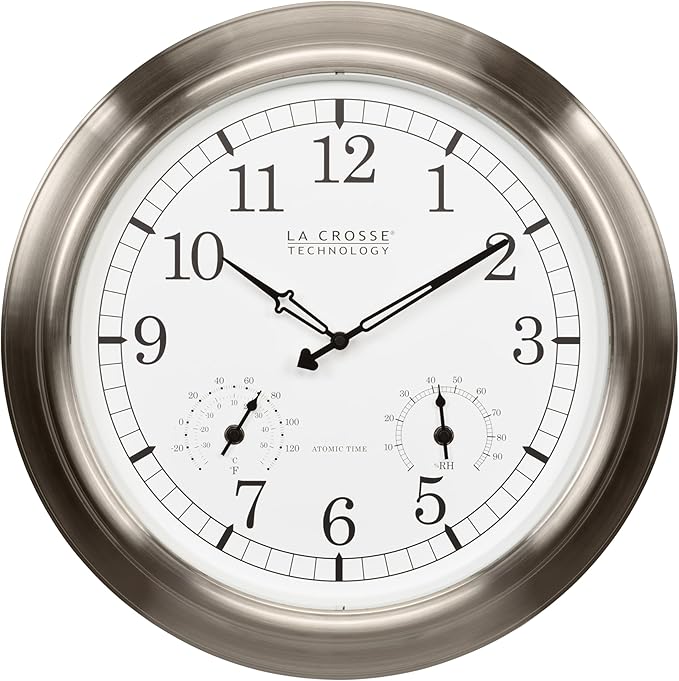 La Crosse Technology 404-80017-INT 17.9-inch Indoor/Outdoor Classic Stainless Steel Atomic Analog Wall Clock