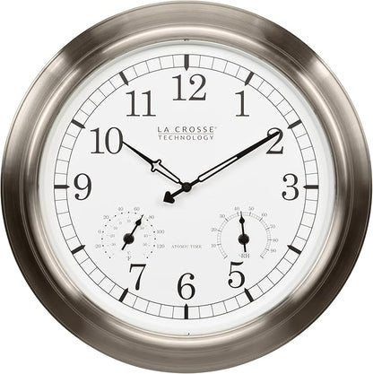 La Crosse Technology 404-80017-INT 17.9-inch Indoor/Outdoor Classic Stainless Steel Atomic Analog Wall Clock