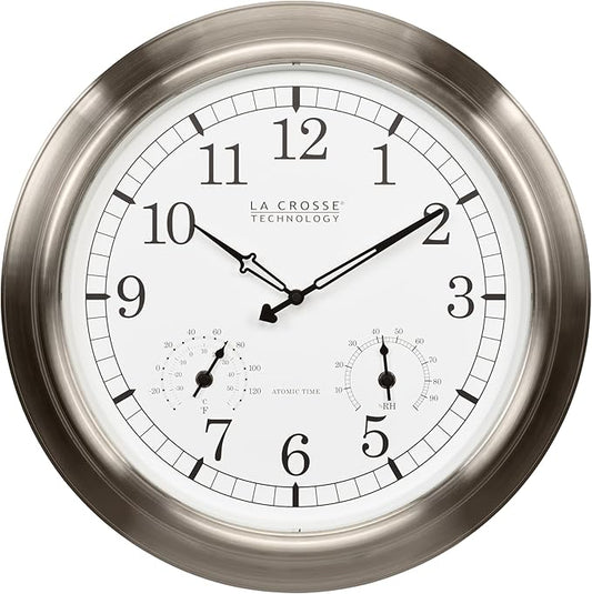 La Crosse Technology 404-80017-INT 17.9-inch Indoor/Outdoor Classic Stainless Steel Atomic Analog Wall Clock