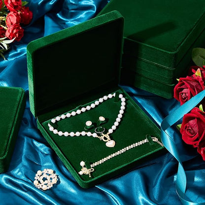 Yinkin 6 Pcs Velvet Jewelry Set Box Jewelry Display Case Earring Ring Bracelet Necklace Gift Box Pearl Necklace Storage Case for Mother's Day Wedding Travel Anniversary(Green)