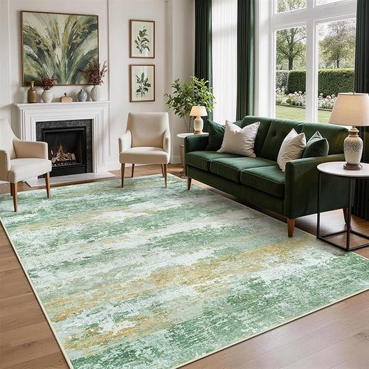 8x10 Area Rugs for Living Room Rug Washable: Abstract Large Rug for Dining Room Bedroom Carpet Non Slip 8 by 10 Indoor Modern Nursery Home Office Green