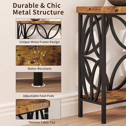 karlott 70.9 inch Extra Long Console Table, Industrial Sofa Table Behind Couch with 2 Tier Storage Shelf, Narrow Long Entryway Table for Living Room, Foyer, Hallway, Office, Rustic Brown