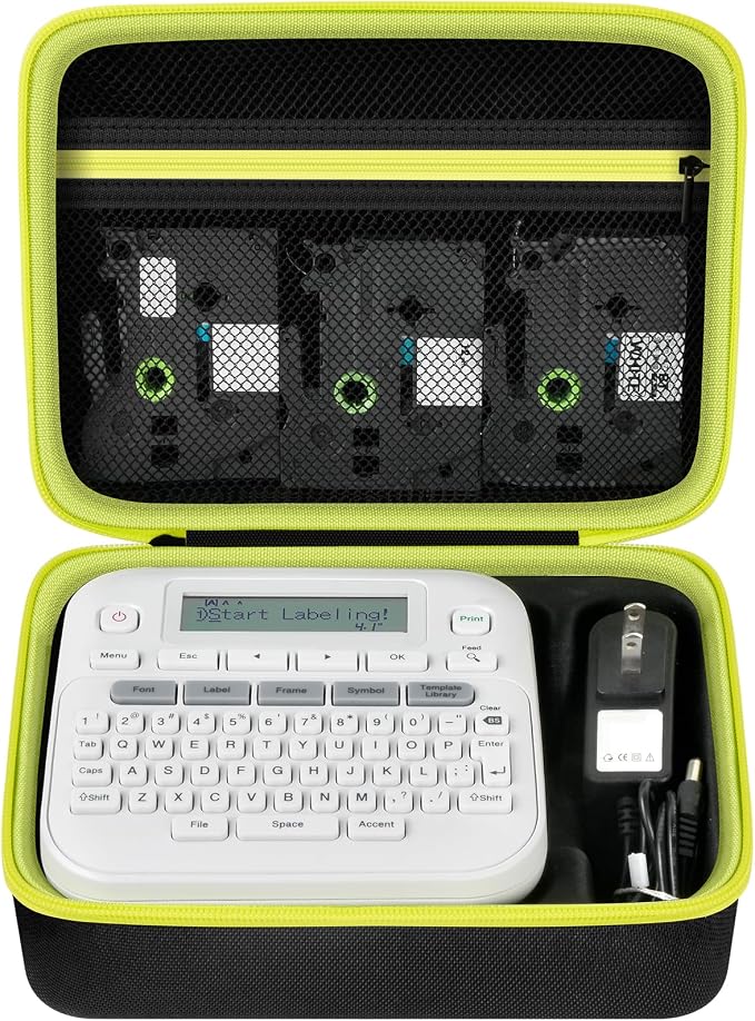 GWCASE Case Compatible with Brother P-Touch PTD220 D210 Home/Office Everyday Label Maker, Storage Holder Carrying Organizer for Label Tapes, AC Adapter, Charging Cables (Box Only) - Black