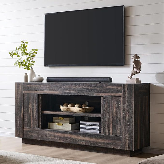 OKD Modern 70" TV Stand, Entertainment Center for TVs Up to 80", Media Console with Large Open Storage & Side Cabinets, Thick Wood Design for Living Room, Dark Rustic Oak