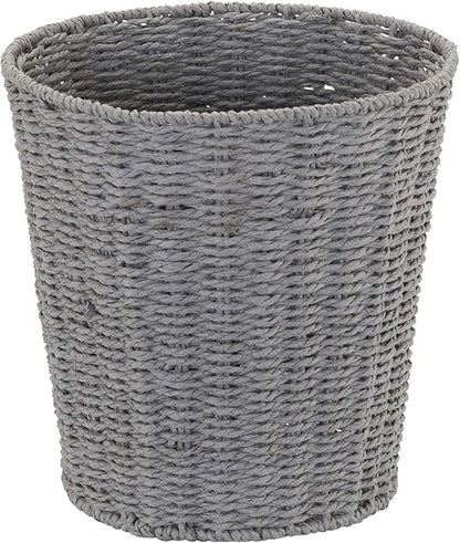 Household Essentials Woven Waste Basket, Gray Paper Rope Waste Bin for Bathroom, Bedroom, Office