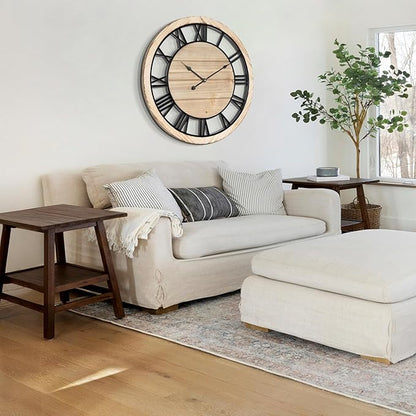 LEIKE 30 Inch Extra Large Wall Clock - Rustic Wooden Nearly Silent Wall Clock with Black Metal Frame, Vintage Farmhouse Decorative for Living Room, Bedroom, Kitchen - Roman Numerals, Modern Design