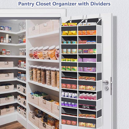 UVIAHOMI Heavy Duty Over The Door Organizer 6 Tiers, Extra Large Behind Door Storage of 12 Big Front & 12 Mesh Pockets, 80lb Weight Capacity, Hanging Doors Storage for Closet Bedroom Nursery, Gray