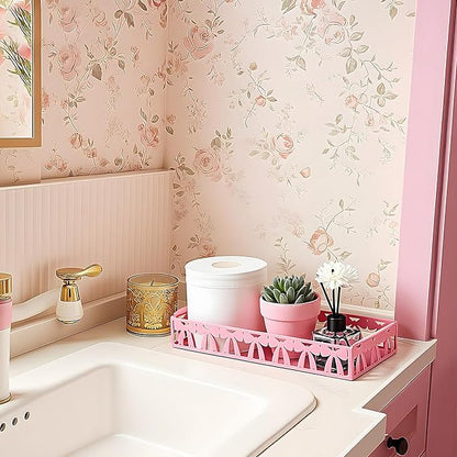 Pink Bow Toilet Paper Basket Cute Metal Toilet Tank Paper Holder with Handle Pink Bow Bathroom Storage Organizer Coquettish Preppy Accessories Decor for Bathroom Restroom