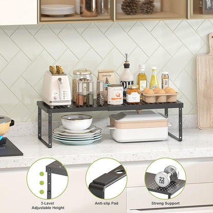 RUILALIFE Expandable Cabinet Organizer Shelf With Adjustable Height, Stackable Kitchen Countertop Organizer Rack, Adjustable Shelf Riser For Kitchen Counter, Pantry, Cupboard, Desk, Tabletop
