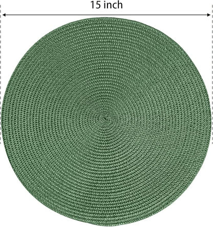 FunWheat Round Braided Placemats Set of 4 Table Mats for Dining Tables Woven Washable Non-Slip Place mats 15inch (Green, 4pcs)
