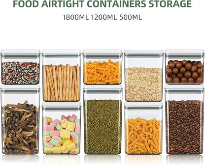 Food Airtight Containers storage with Lids 3 Pack (1800ml + 1200ml + 500ml) One Button Open/POP UP/Kitchen Storage Organization for Coffee Tea Brown Sugar Cereals