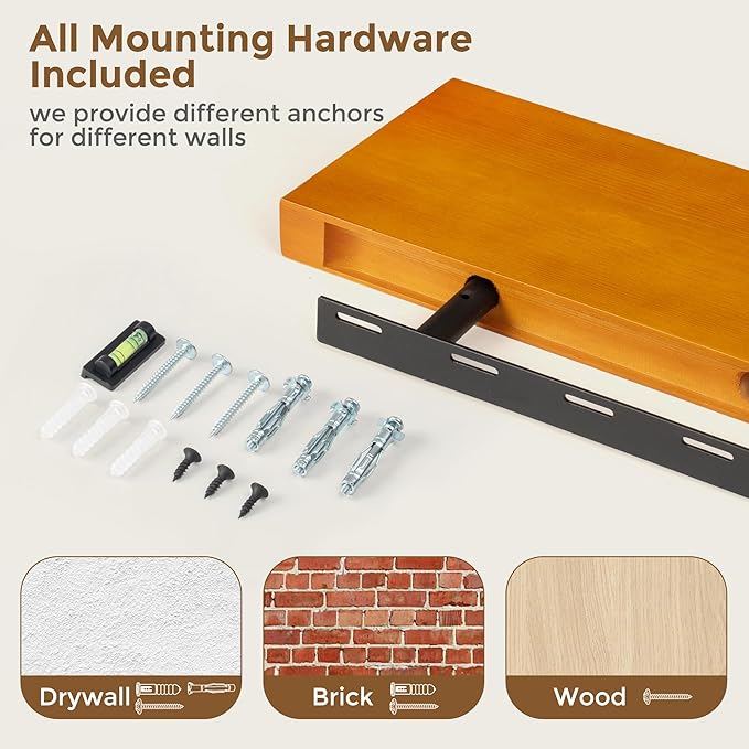 Marsmiles 30 Inch Floating Shelves | Rustic Honey Oak Wall Shelves Set of 2 | 30" W x 7.7" D x 1.6" H Wooden Shelves for Bathroom Kitchen Living Room