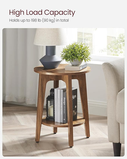 VASAGLE MAEZO Collection - Set of 2 Side Tables, 2-Tier Small Round End Tables, Nightstands with Tapered Legs, Curved Transitions, for Small Spaces, Living Room, Bedroom, Rustic Walnut ULET289K01