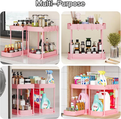 Ukeetap 2 Pack Multi-Purpose Pull-Out Storage Organizers, Under Sink & Cabinet Organizers, 12.8 Inch Pink