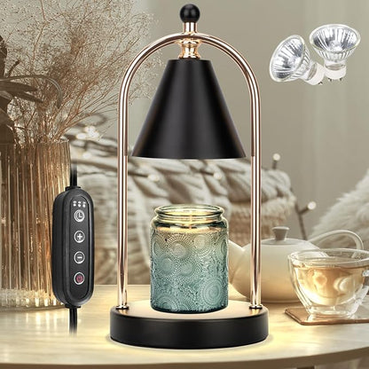 Candle Warmer Lamp with Timer, Electric Black Light for Bedroom, Dimmer Wax Melts Warmer for Candle Jars, Beside Lamp Gifts for Women Home Decor (2 Bulbs Included)