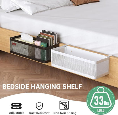 Bedside Caddy Shelf for Bunk Bed, Office Cubicle Walls, Crib Rails, Dorm Bed College Dorm Room Essentials Bed Shelf for Cell Phone Headphone Magazine Snacks (Black, L13.78in*W5.12in*H3.94in)