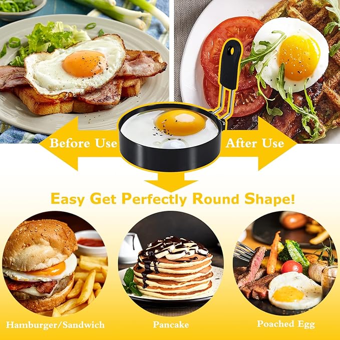3-Pack 3.5'' Egg Rings Set with Silicone Handle, Stainless Steel Egg Cooking Rings，Nonstick，For Frying Eggs and English Muffins Pancake, Egg Mold Shaper For Breakfast