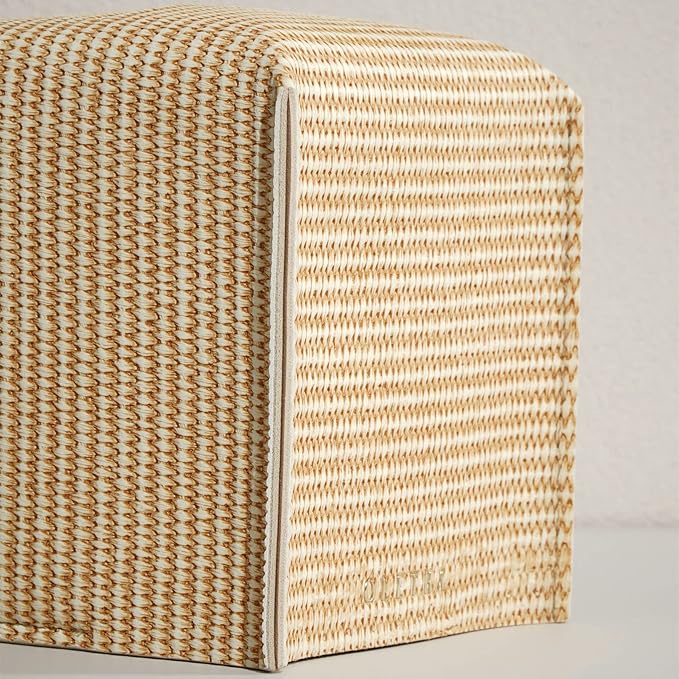 OLETHA Square Tissue Box Cover - Aesthetic Desk Decor for Room, Home & Office - Tissues Cube Boxes Holder - Rattan Textured