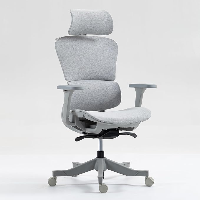 Ergonomic Office Chair with Independent Lumbar Support, Adjustable Height & 360° Swivel for Home Office Workstation (Grey)
