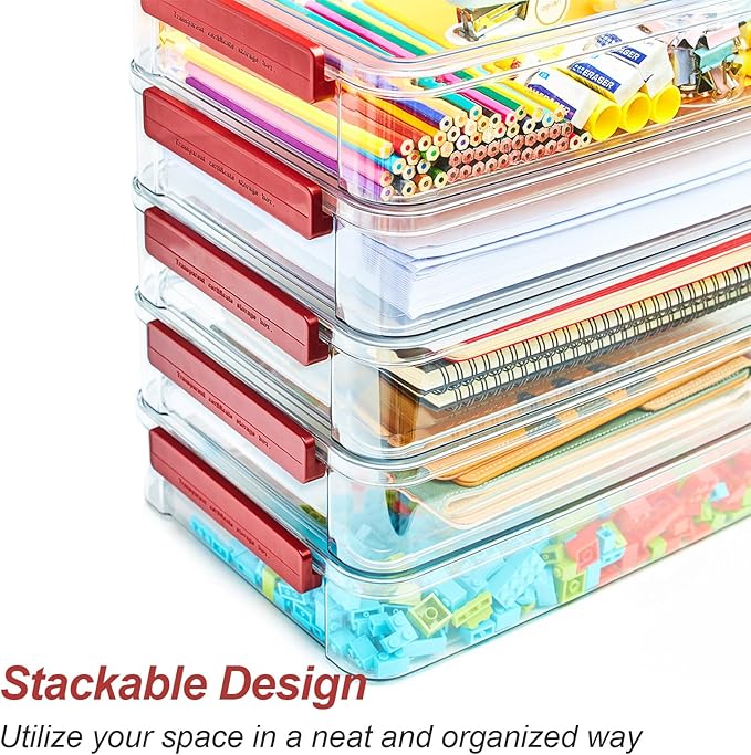 CATOOMUU 5.5qt Portable Project Case 9 X 13 Clear Stackable Plastic Storage With Lids Organizer Containers File Box For Letter A4 Paper Photo Documents Scrapbook Craft Art School Supplies, 2 Pcs