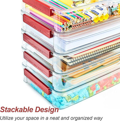 CATOOMUU 5.5qt Portable Project Case 9 X 13 Clear Stackable Plastic Storage With Lids Organizer Containers File Box For Letter A4 Paper Photo Documents Scrapbook Craft Art School Supplies, 2 Pcs